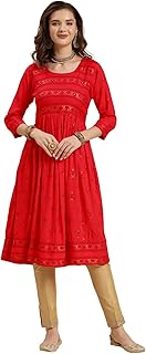 Rayon Calf Length Printed Flared Kurti for Women | Kurta for Women